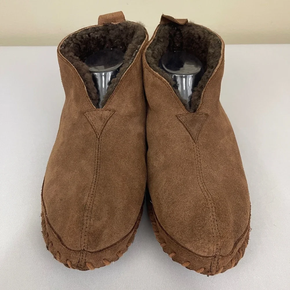 LL Bean Wicked Good Slippers Suede Leather Shearling Lined Ankle Brown‎ Mens 9 M